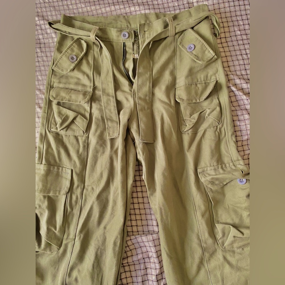 Y2K Streetwear Solid Color Green Multi-Pocketed Cargo Pants